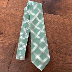 Vintage Brooks Brothers Green Tie Diamond Blue White Design 100% Silk Made USA